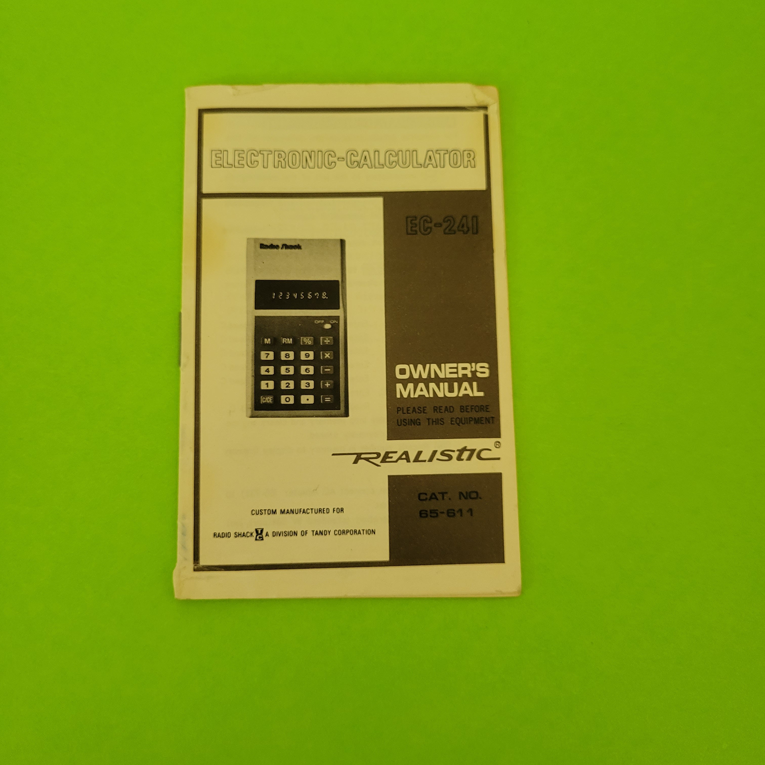 An image of the manuel of a Radio Shack EC-241 Four Function plus calculator